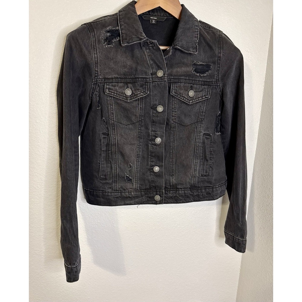 Black Denim Distressed Jacket by Vero Moda Women's Size XS Button Up